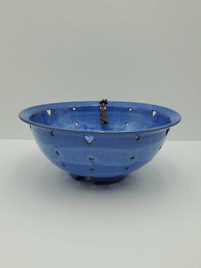 Cunningham Pottery Colander Blue Pottery Pasta Drainer Fruit Bowl
